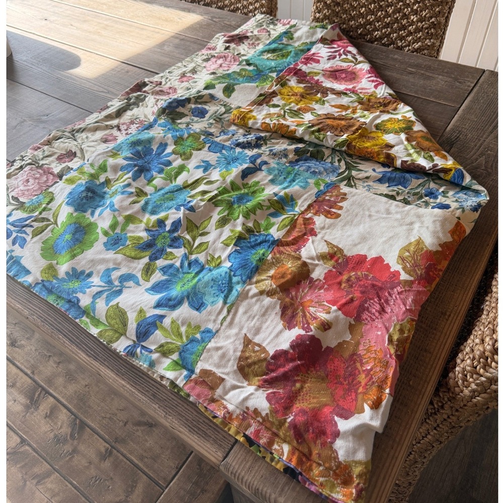 Vintage 70s Handmade Floral Patchwork Quilt 70x45 Lightweight Boho Cottagecore